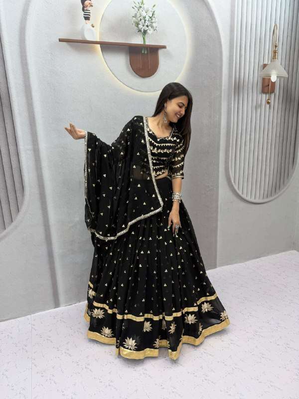 Classic and best Navratri Special wear black colour Fox Georgette fancy fabric Vintage Chaniya Choli wholesale in surat 339
